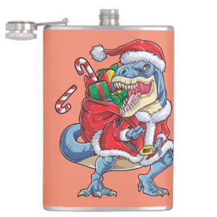 Dinosaur Christmas Santa Claus T rex Boys Men Hip Flask