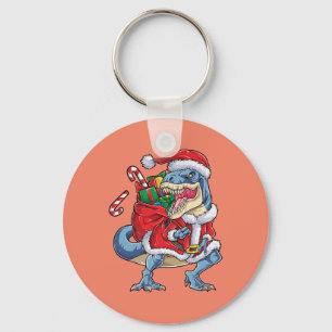Dinosaur Christmas Santa Claus T rex Boys Men Keychain
