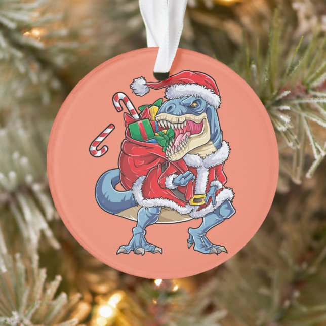 Dinosaur Christmas Santa Claus T rex Boys Men Ornament (Tree)