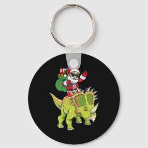 Dinosaur Christmas Santa Claus Triceratops Boys Me Keychain
