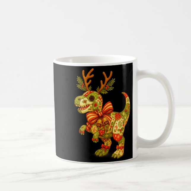 Dinosaur Christmas Season Patchwork T-rex Squad Fa Coffee Mug (Right)