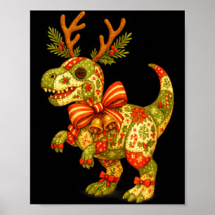 Dinosaur Christmas Season Patchwork T-rex Squad Fa Poster