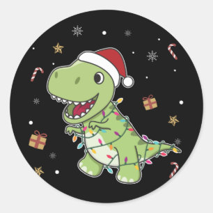 Dinosaur Christmas Snow Winter T-Rex Dino Classic  Round Sticker