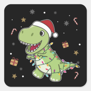 Dinosaur Christmas Snow Winter T-Rex Dino Square S Sticker