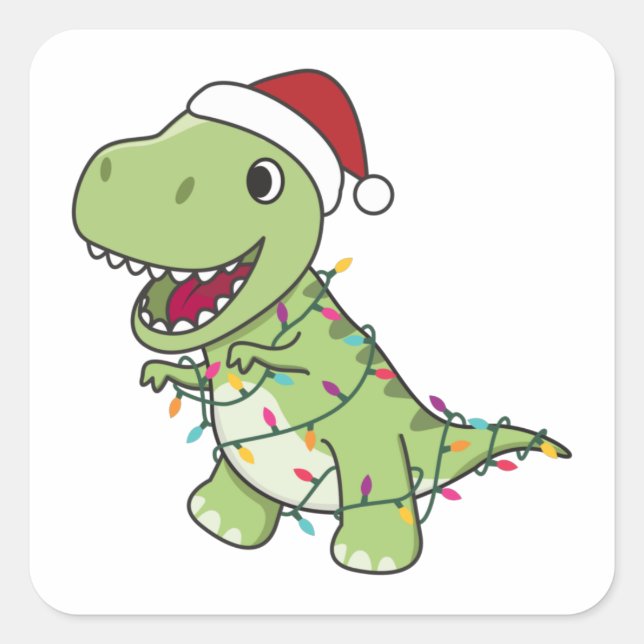 Dinosaur Christmas Snow Winter T-Rex Dino Square Sticker (Front)