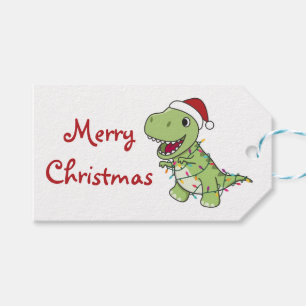 Dinosaur Christmas Snow Winter T-Rex Dino Trucker  Gift Tags