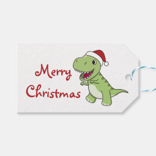 Dinosaur Christmas Snow Winter T-Rex Dino Trucker Gift Tags
