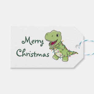 Dinosaur Christmas Snow Winter T-Rex Dino Trucker  Gift Tags
