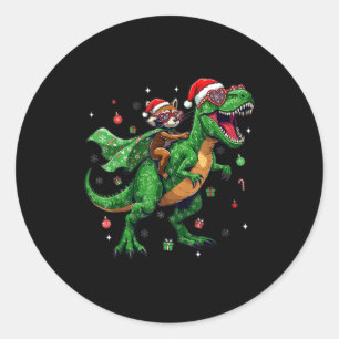 Dinosaur Christmas T Rex Raccoon Santa Holiday  Classic Round Sticker