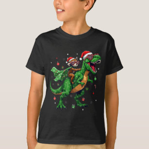 Dinosaur Christmas T Rex Raccoon Santa Holiday  T-Shirt