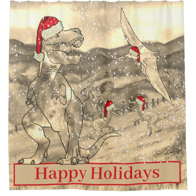 Dinosaur Christmas T Rex Santa Funny Snow Scene (Front)