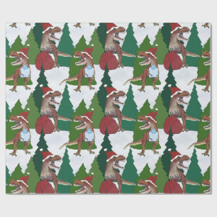 Dinosaur Christmas T-Rex Santa Wrapping Paper
