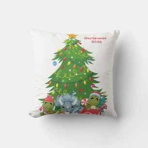 Dinosaur Christmas throw pillow customizable
