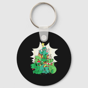 Dinosaur Christmas Tree Cartoons Holiday Tyrannosa Keychain