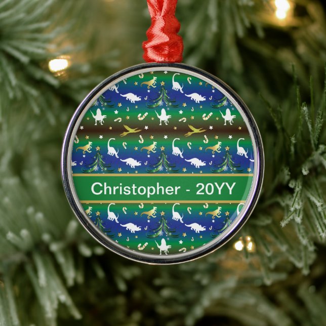Dinosaur Christmas Tree Metal Ornament (Tree)