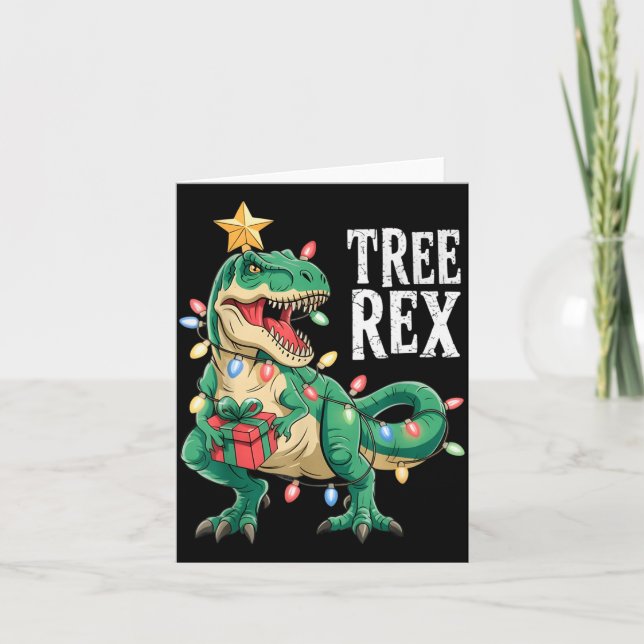 Dinosaur Christmas Tree Rex Pajamas Men Boys Xmas  Card (Front)