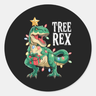 Dinosaur Christmas Tree Rex Pajamas Men Boys Xmas  Classic Round Sticker