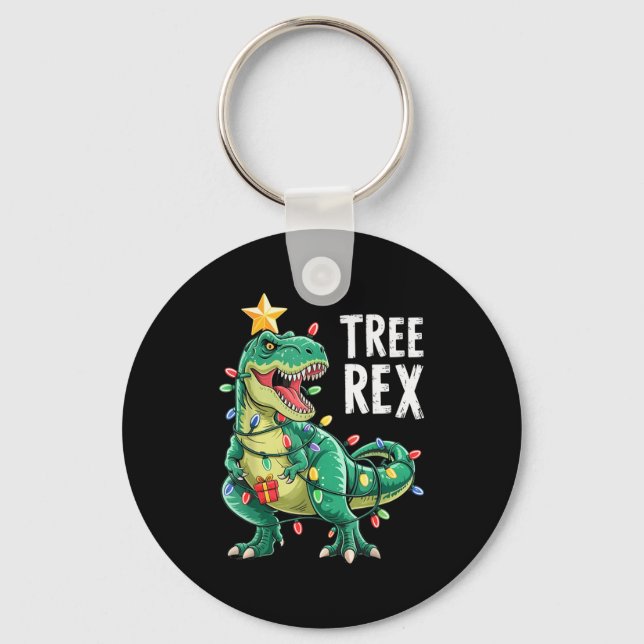 Dinosaur Christmas Tree Rex Pajamas Men Boys Xmas  Keychain (Front)