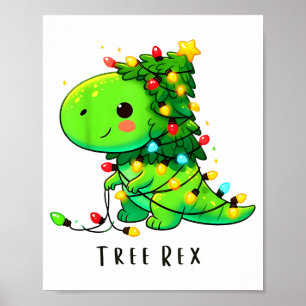Dinosaur Christmas Tree Rex Pajamas Men Boys Xmas  Poster