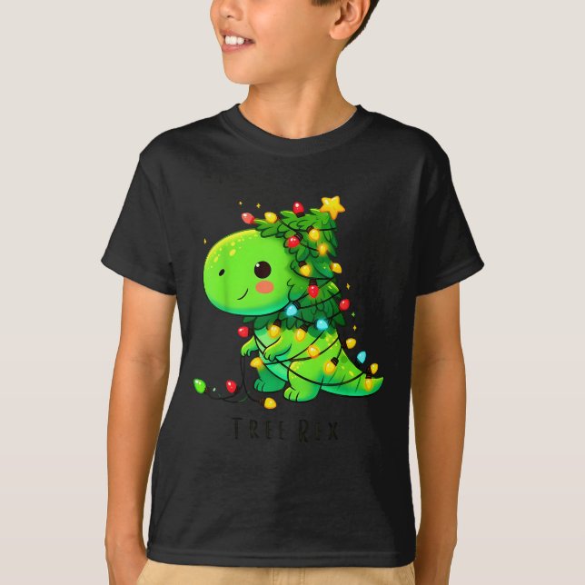 Dinosaur Christmas Tree Rex Pajamas Men Boys Xmas  T-Shirt (Front)