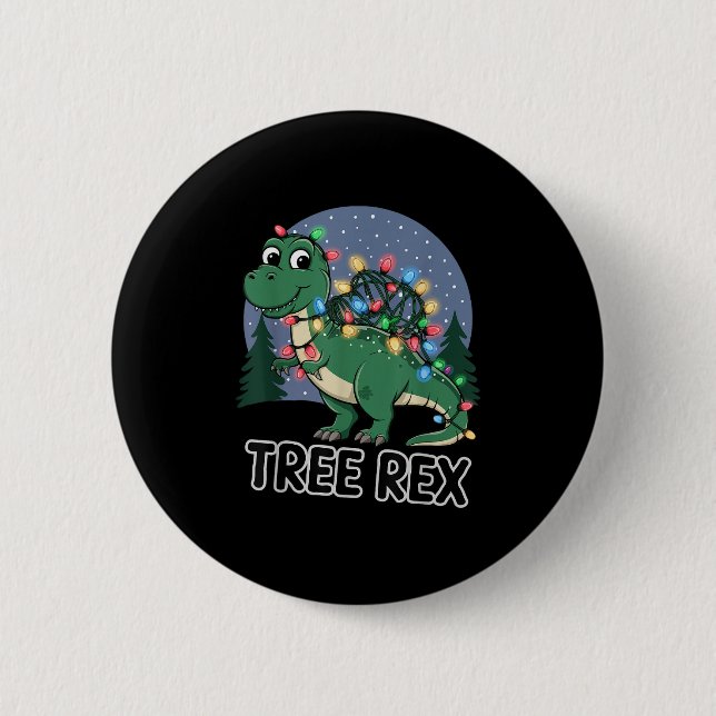Dinosaur Christmas Tree Rex Pyjamas Men Boys Xmas  2 Inch Round Button (Front)