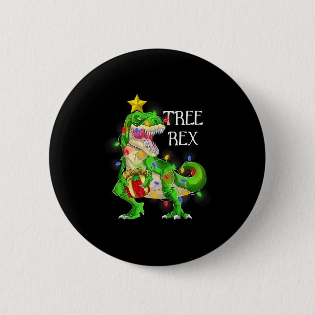 Dinosaur Christmas Tree Rex Pyjamas Men Boys Xmas  2 Inch Round Button (Front)