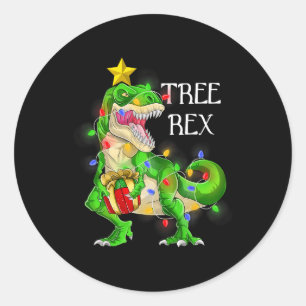 Dinosaur Christmas Tree Rex Pyjamas Men Boys Xmas Classic Round Sticker