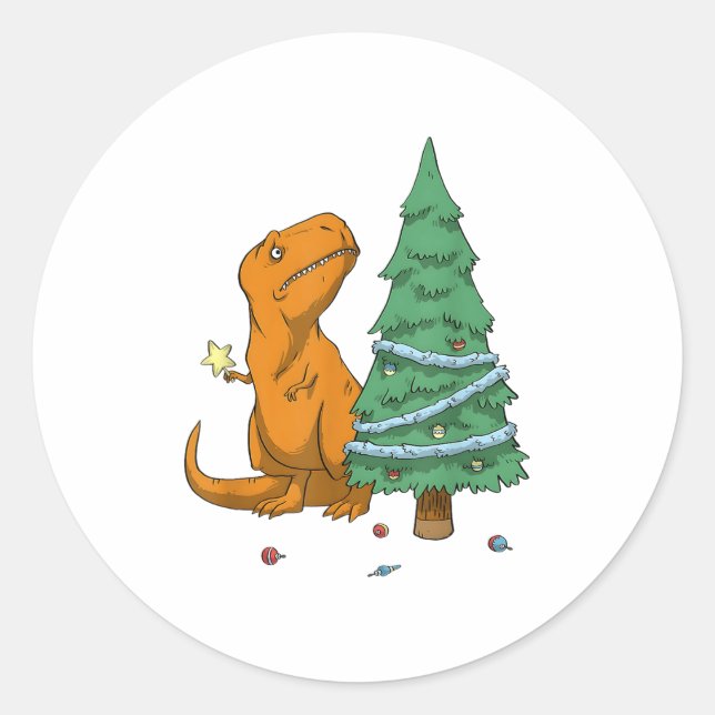 Dinosaur Christmas Tree Rex Pyjamas Men Boys Xmas  Classic Round Sticker (Front)