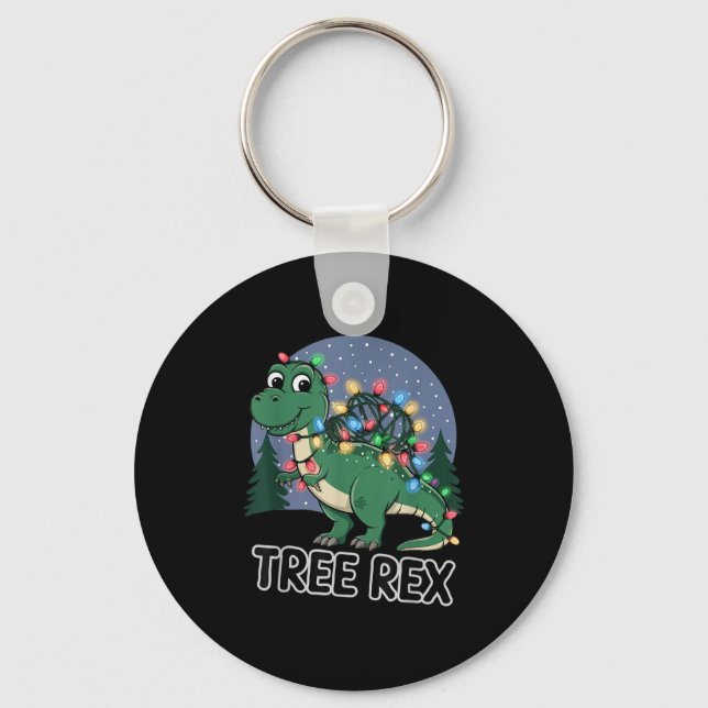 Dinosaur Christmas Tree Rex Pyjamas Men Boys Xmas  Keychain (Front)