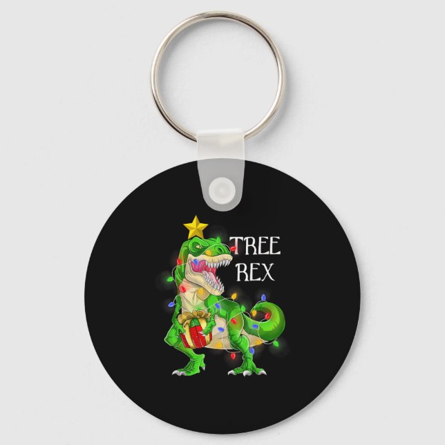 Dinosaur Christmas Tree Rex Pyjamas Men Boys Xmas  Keychain (Front)