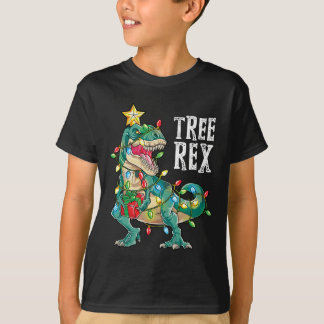 Dinosaur Christmas Tree Rex Pyjamas Men Boys Xmas T-Shirt
