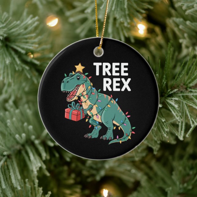 Dinosaur Christmas Tree Rex Pyjamas Xmas Lights  Ceramic Ornament (Tree)