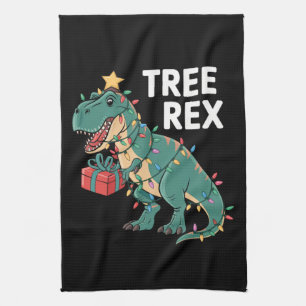 Dinosaur Christmas Tree Rex Pyjamas Xmas Lights  Kitchen Towel