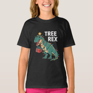 Dinosaur Christmas Tree Rex Pyjamas Xmas Lights T-Shirt