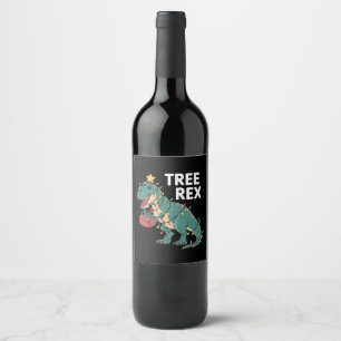 Dinosaur Christmas Tree Rex Pyjamas Xmas Lights  Wine Label