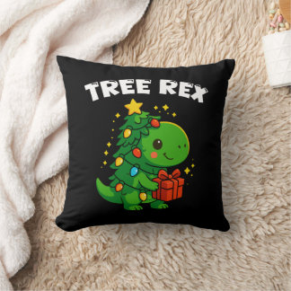 Dinosaur Christmas Tree T-Rex Cute Dino Xmas Party Throw Pillow