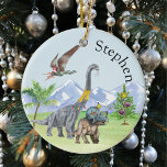 Dinosaur Christmas Triceratops Jurassic Christmas  Ceramic Ornament<br><div class="desc">This design may be personalized in the area provided by changing the photo and/or text. Or it can be customized by clicking Personalize this Template and then choosing the click to customize further option and delete or change the colour of the background, add text, change the text colour or style,...</div>