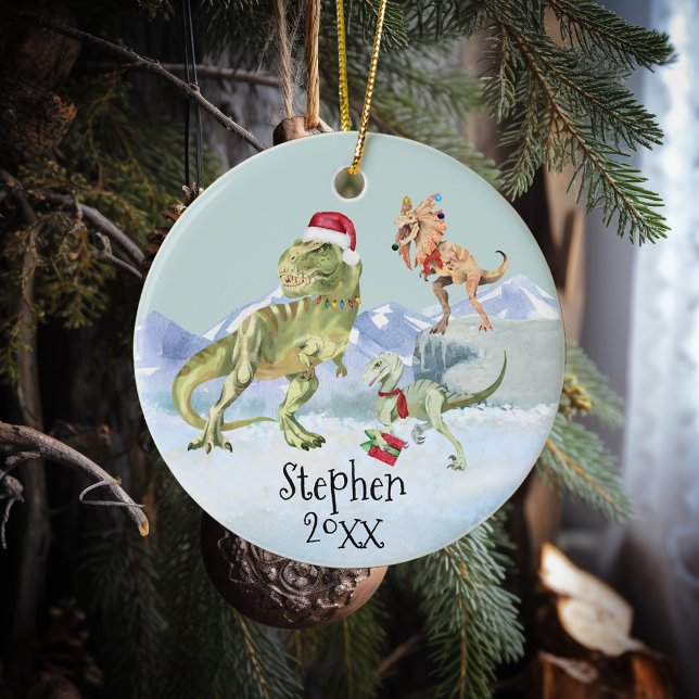 Dinosaur Christmas Tyrannosaur Raptor  Ceramic Ornament (Creator Uploaded)