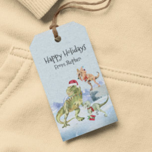 Dinosaur Christmas Tyrannosaur Raptor Personalized Gift Tags