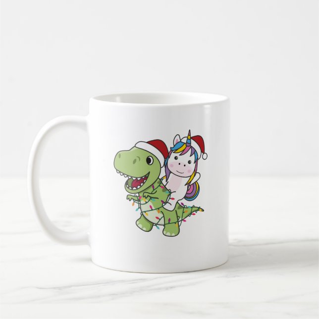 Dinosaur Christmas Unicorn Winter T-Rex Dino Coffee Mug (Left)