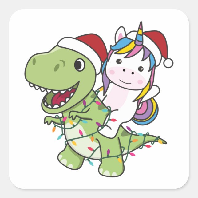 Dinosaur Christmas Unicorn Winter T-Rex Dino Squar Square Sticker (Front)