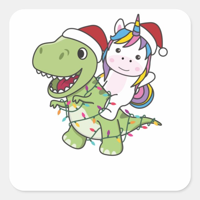 Dinosaur Christmas Unicorn Winter T-Rex Dino Square Sticker (Front)
