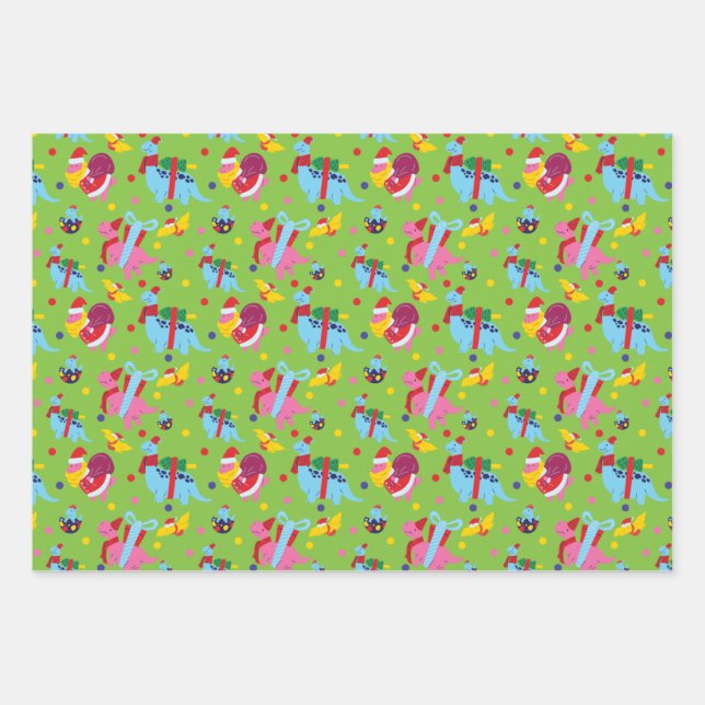 Dinosaur Christmas Wrapping Paper for Kids (Front)
