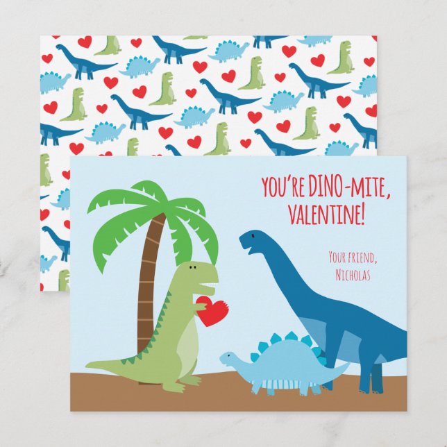 Dinosaur Class Valentine Cards - T-Rex  (Front/Back)
