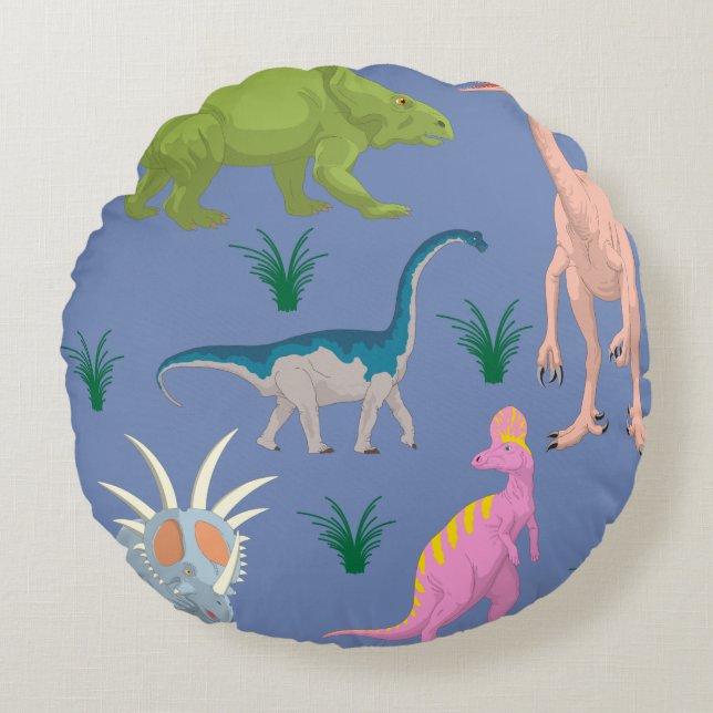 Dinosaur colourful baby kids room nursery round pillow (Front)