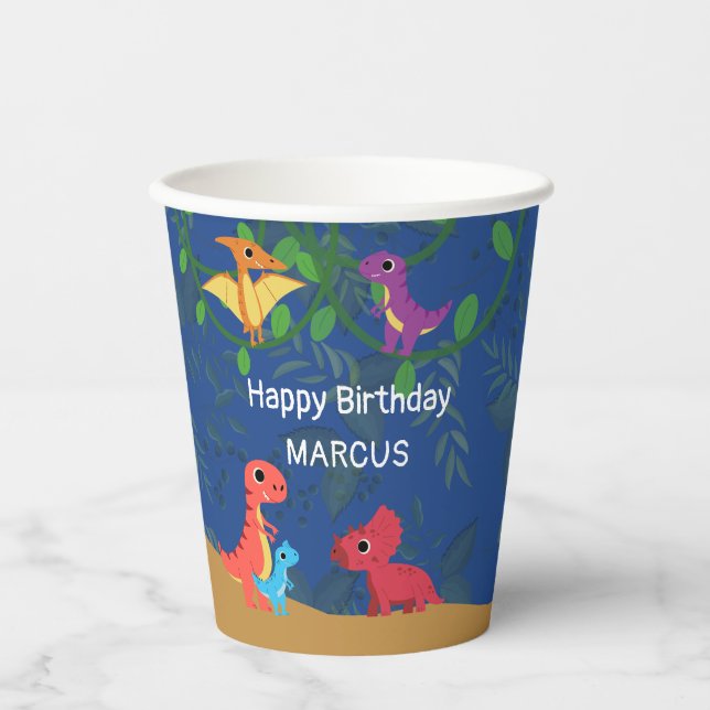 Dinosaur Colourful Birthday Party Paper cup (Front)