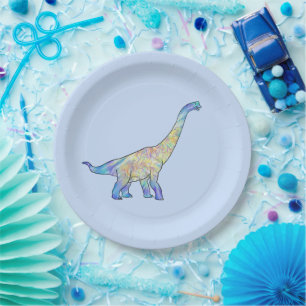 Dinosaur colourful Brachiosaurus blue Paper Plate