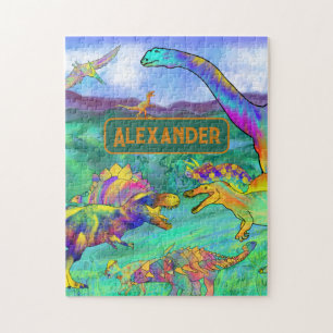 dinosaur colourful personalized jigsaw puzzle