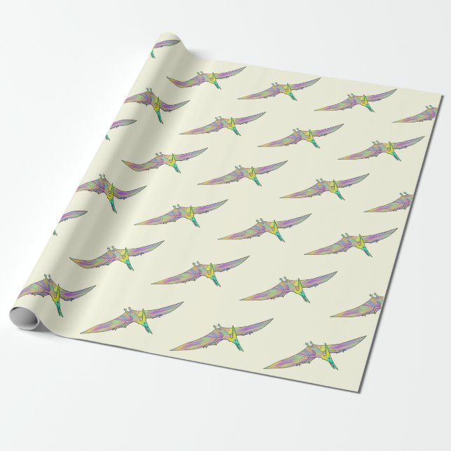 Dinosaur colourful pterodactyl pattern wrapping paper (Unrolled)