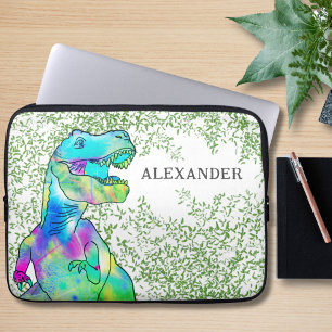 Dinosaur Colourful T-Rex add Name Laptop Sleeve